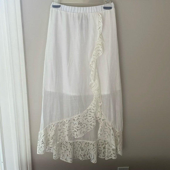By & By Boho Lace Trim Country WesternLong Maxi Skirt Girl L 14 Ivory Off-White - Picture 1 of 6